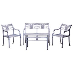 Mid Century 4 Pc Neoclassical Style Cast Aluminum Patio Set Attributed to Molla