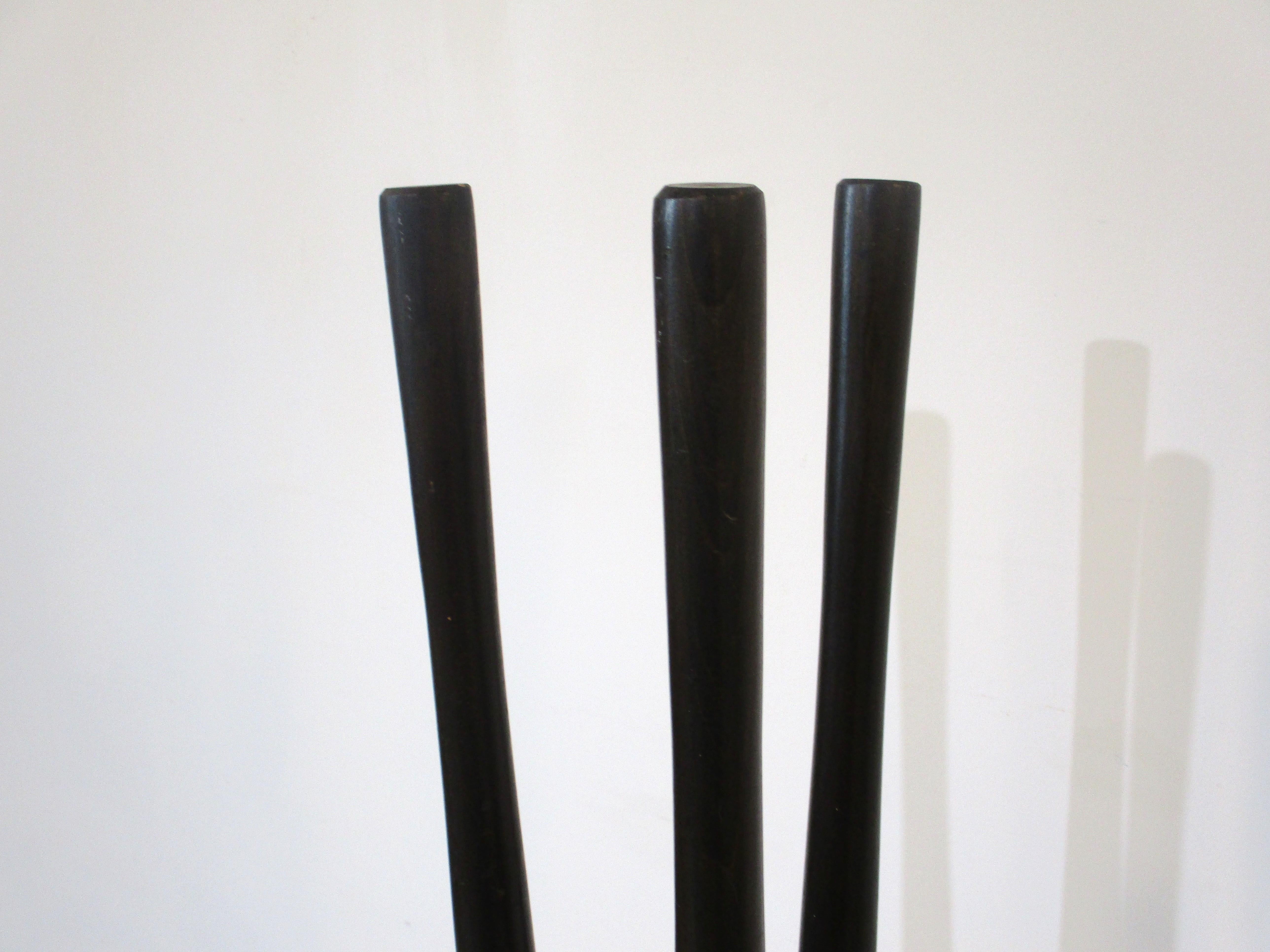 Mid-Century Modern Ensemble d'outils de cheminée en bois et chrome du milieu du siècle, 4 pièces en vente