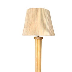 Restored Mid Century 4 Pole Rattan Floor Lamp w/ Double Teak Caps and Shade