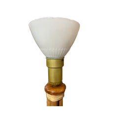 Mid-Century 4 Strand Rattan & Wicker Floor Lamp w/ Brass Base