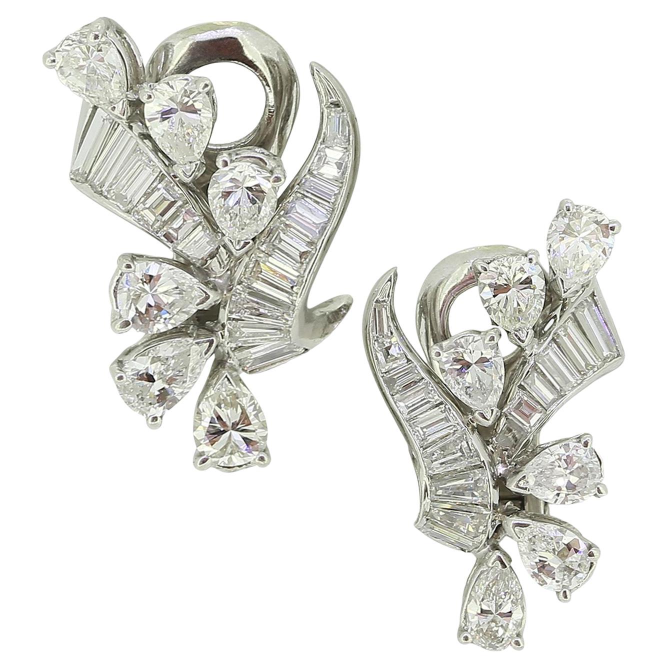 Pendientes de racimo de diamantes de 4,00 quilates de mediados de siglo