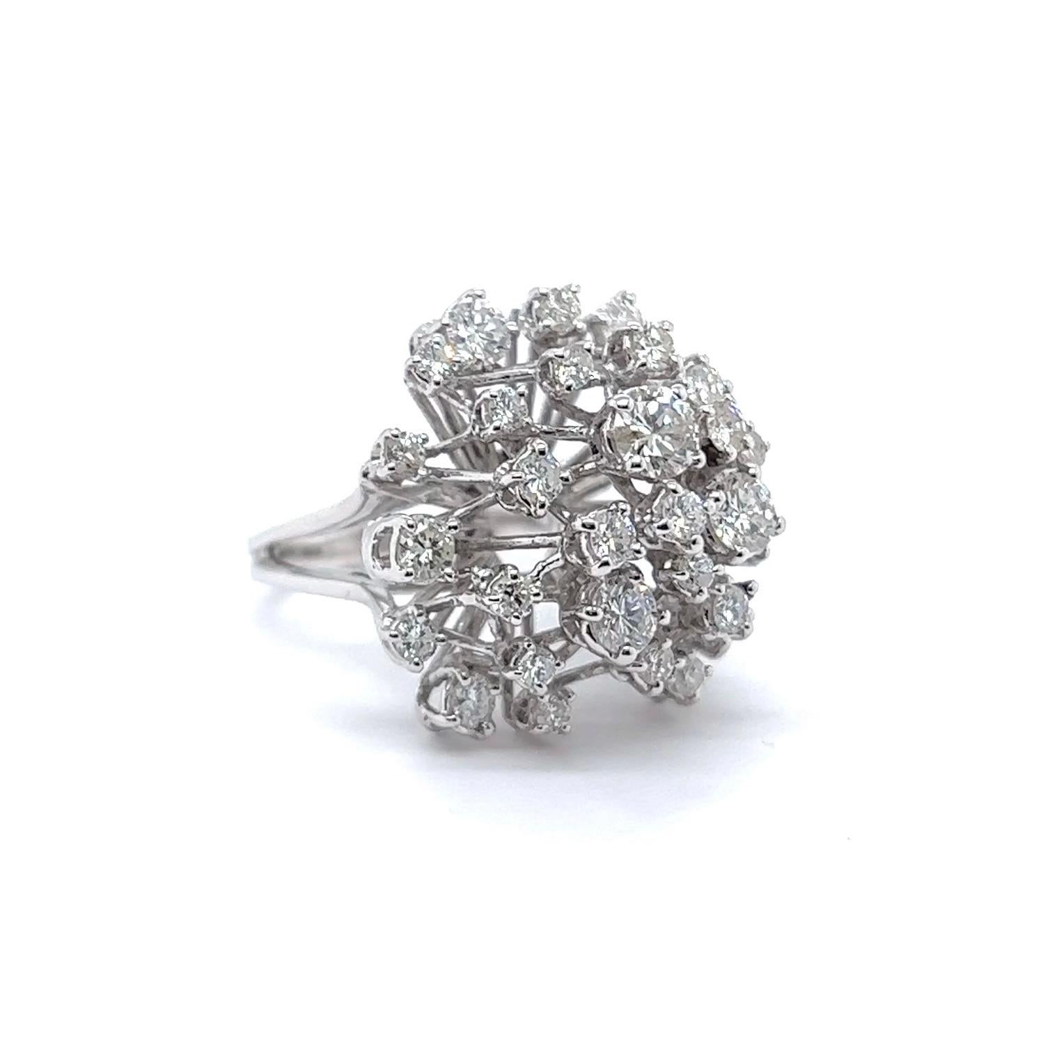 Mid Century 4.00 Carats Brilliant Cut Diamonds Platinum Cluster Cocktail Ring In Excellent Condition In Beverly Hills, CA