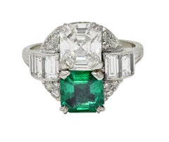 Medio Siglo 4.00 CTW Asscher Cut Diamond Emerald 14 Karat White Vintage Ring
