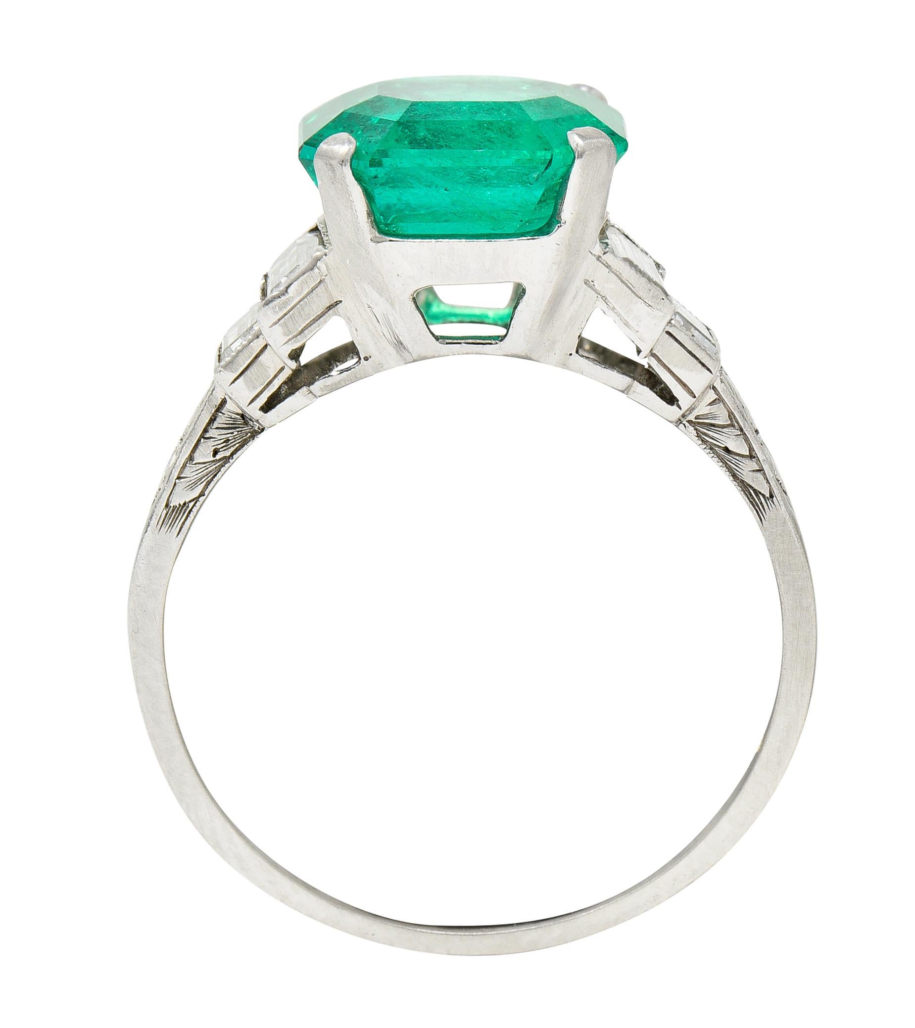 Mid-Century 4.03 Carats Colombian Emerald Diamond Platinum Cocktail Ring GIA 5