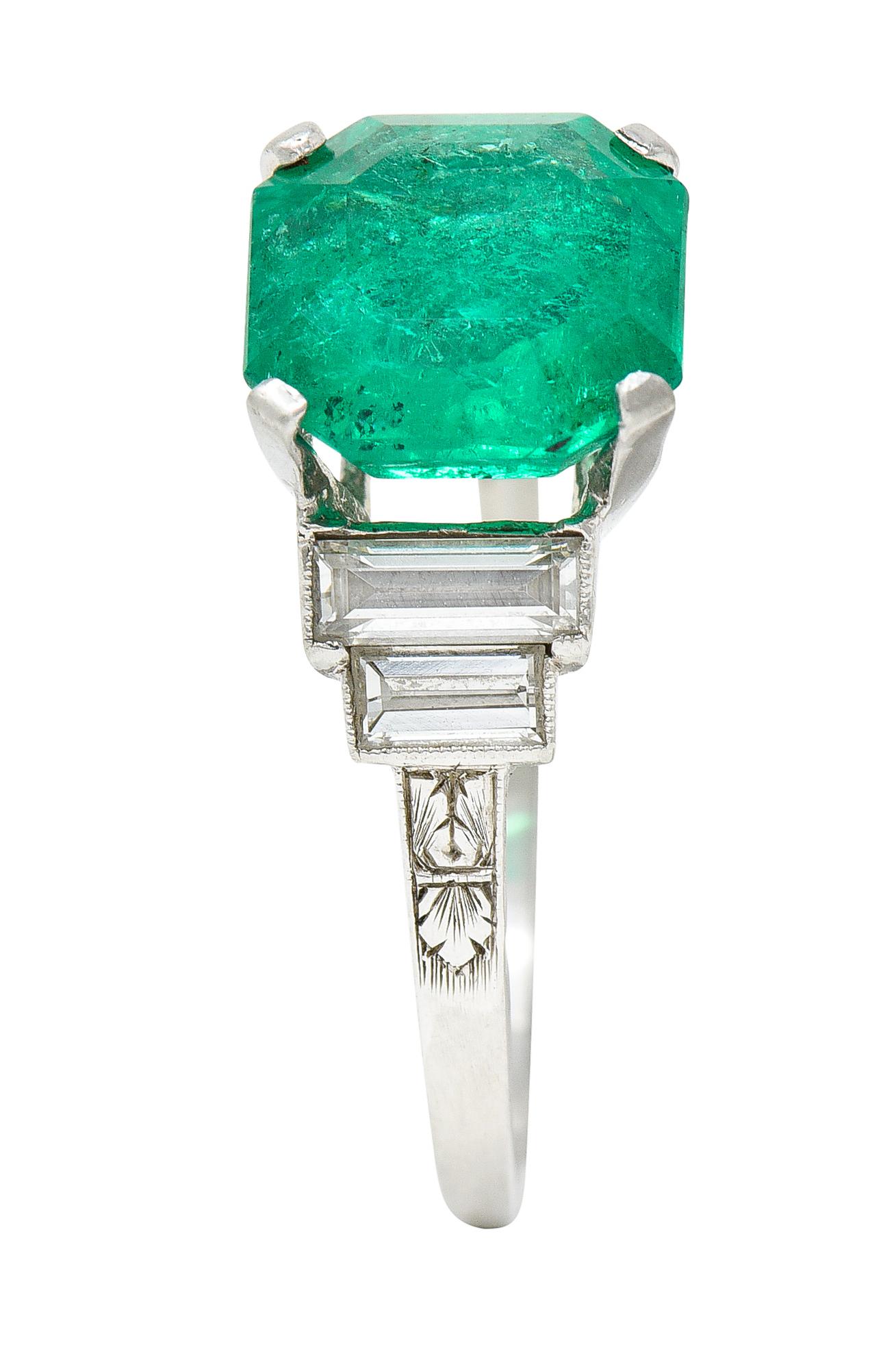 Mid-Century 4.03 Carats Colombian Emerald Diamond Platinum Cocktail Ring GIA 6