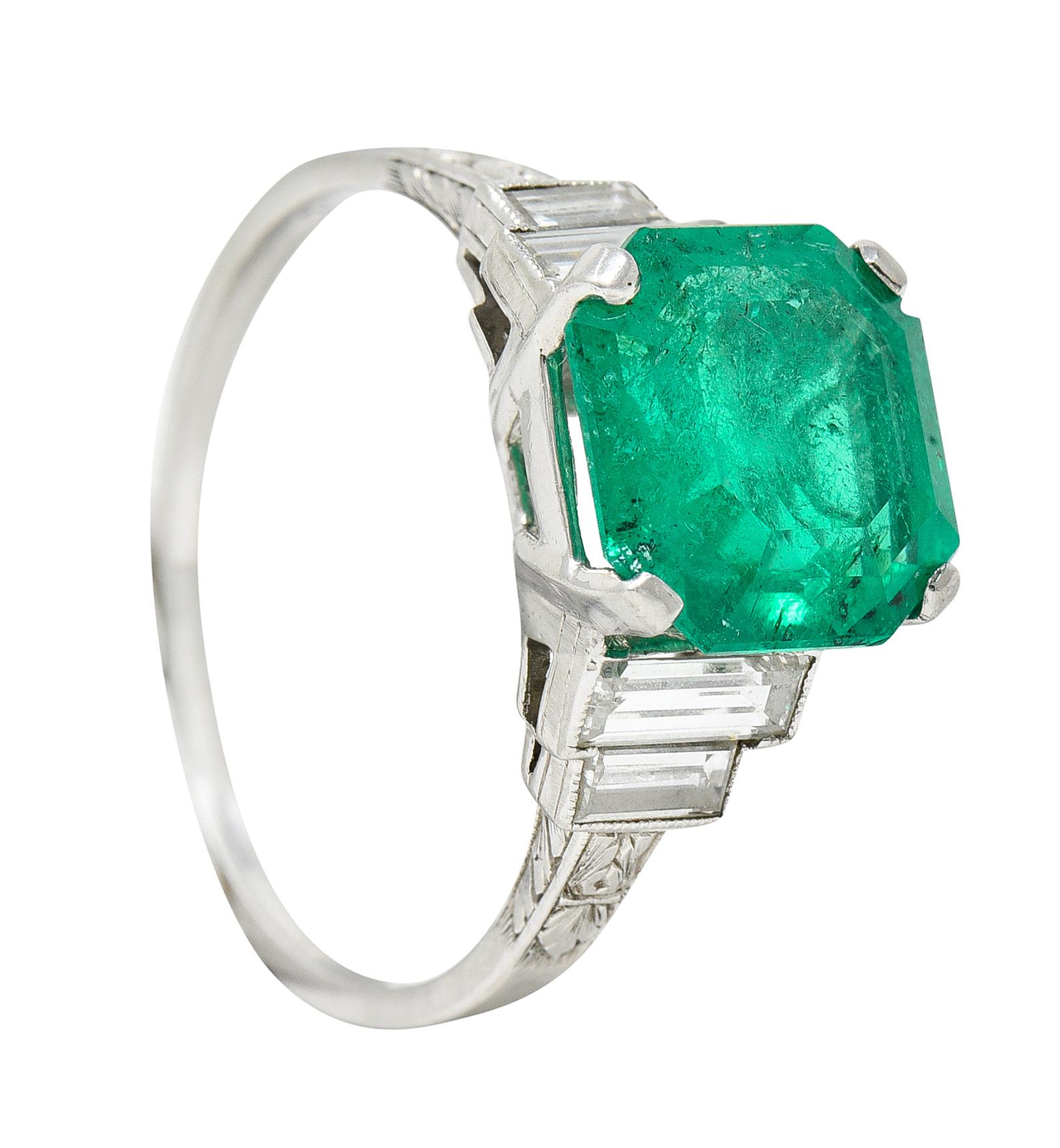 Mid-Century 4.03 Carats Colombian Emerald Diamond Platinum Cocktail Ring GIA 7