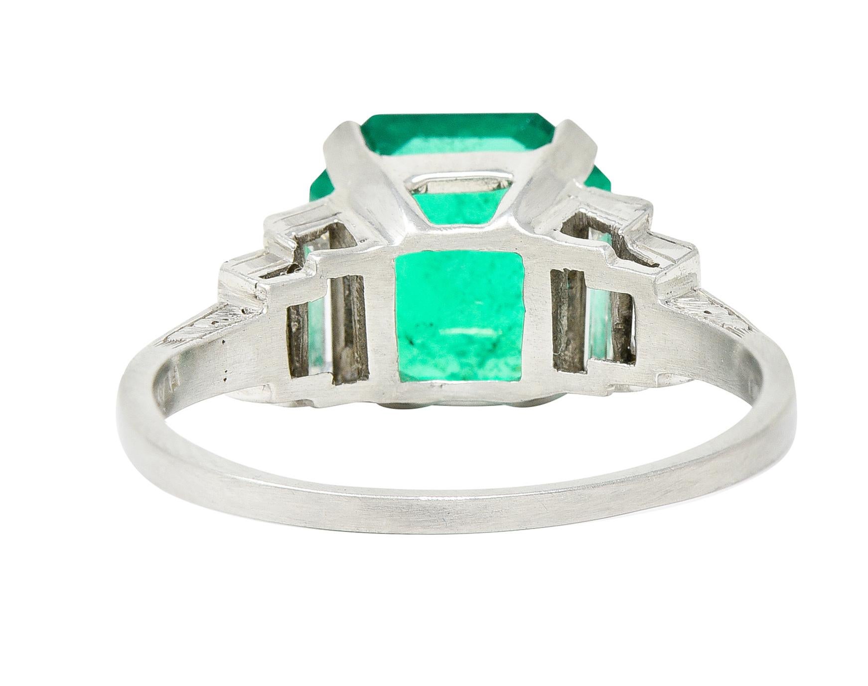 Mid-Century 4.03 Carats Colombian Emerald Diamond Platinum Cocktail Ring GIA In Excellent Condition In Philadelphia, PA