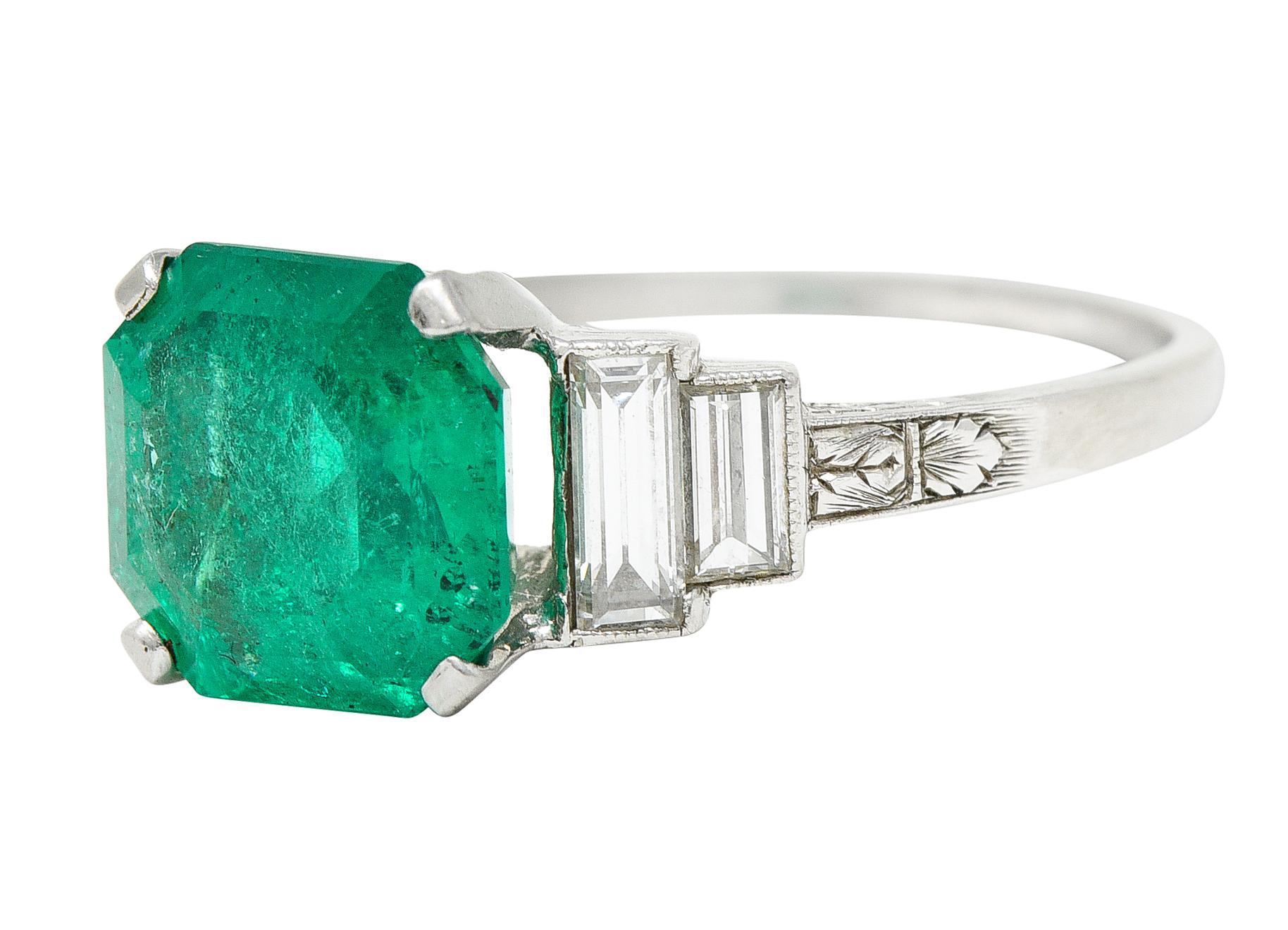 Mid-Century 4.03 Carats Colombian Emerald Diamond Platinum Cocktail Ring GIA 1