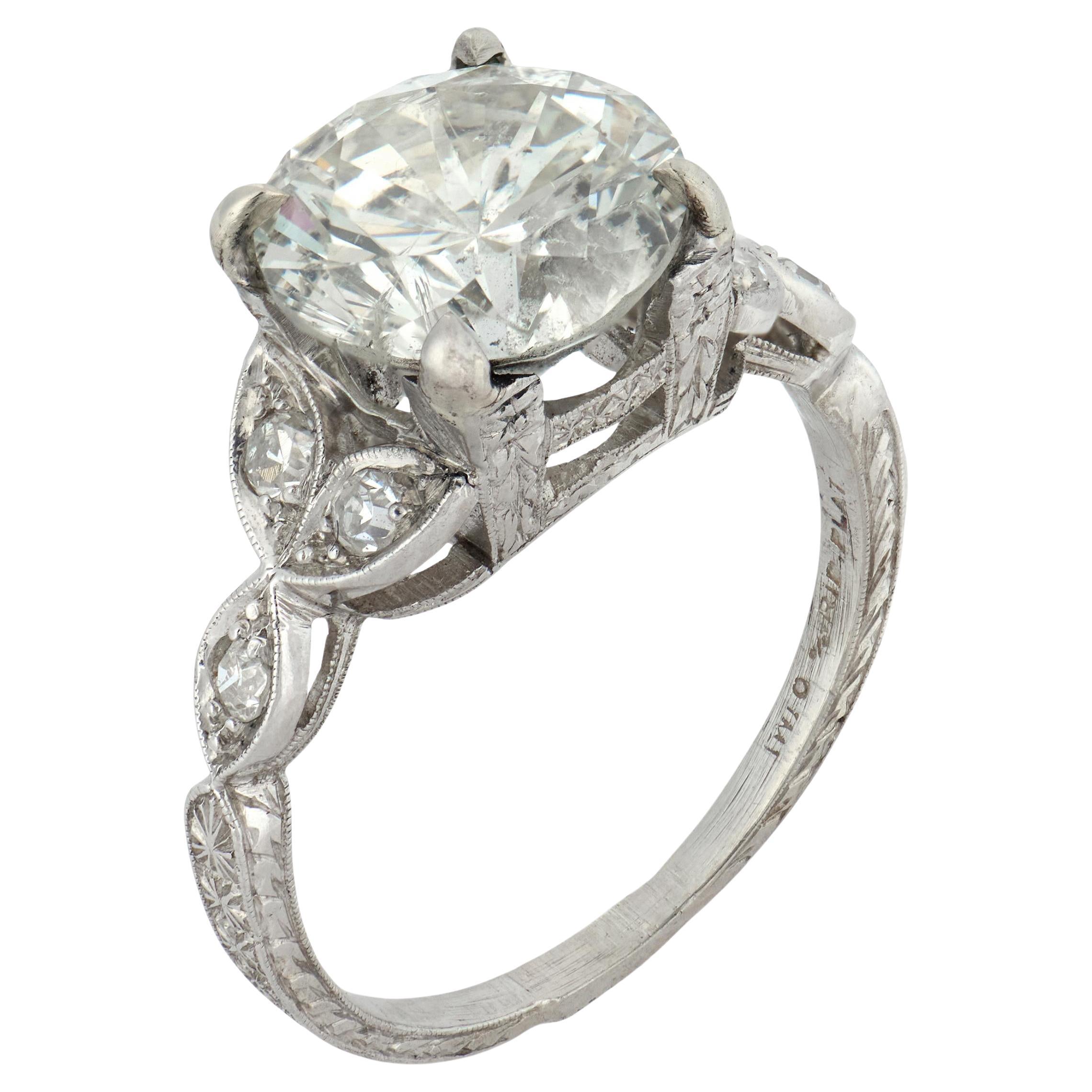 Mid-Century 4.04ct Round Diamond Platinum Engagement Ring