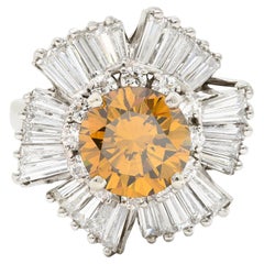 Midcentury 4.08 Carats Fancy Yellowish Brown Diamond Platinum Ballerina Ring