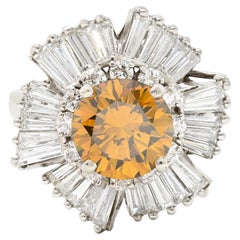Platin-Ballerina-Ring mit 4,08 Karat gelbem und braunem Fancy-Diamant aus der Mitte des Jahrhunderts