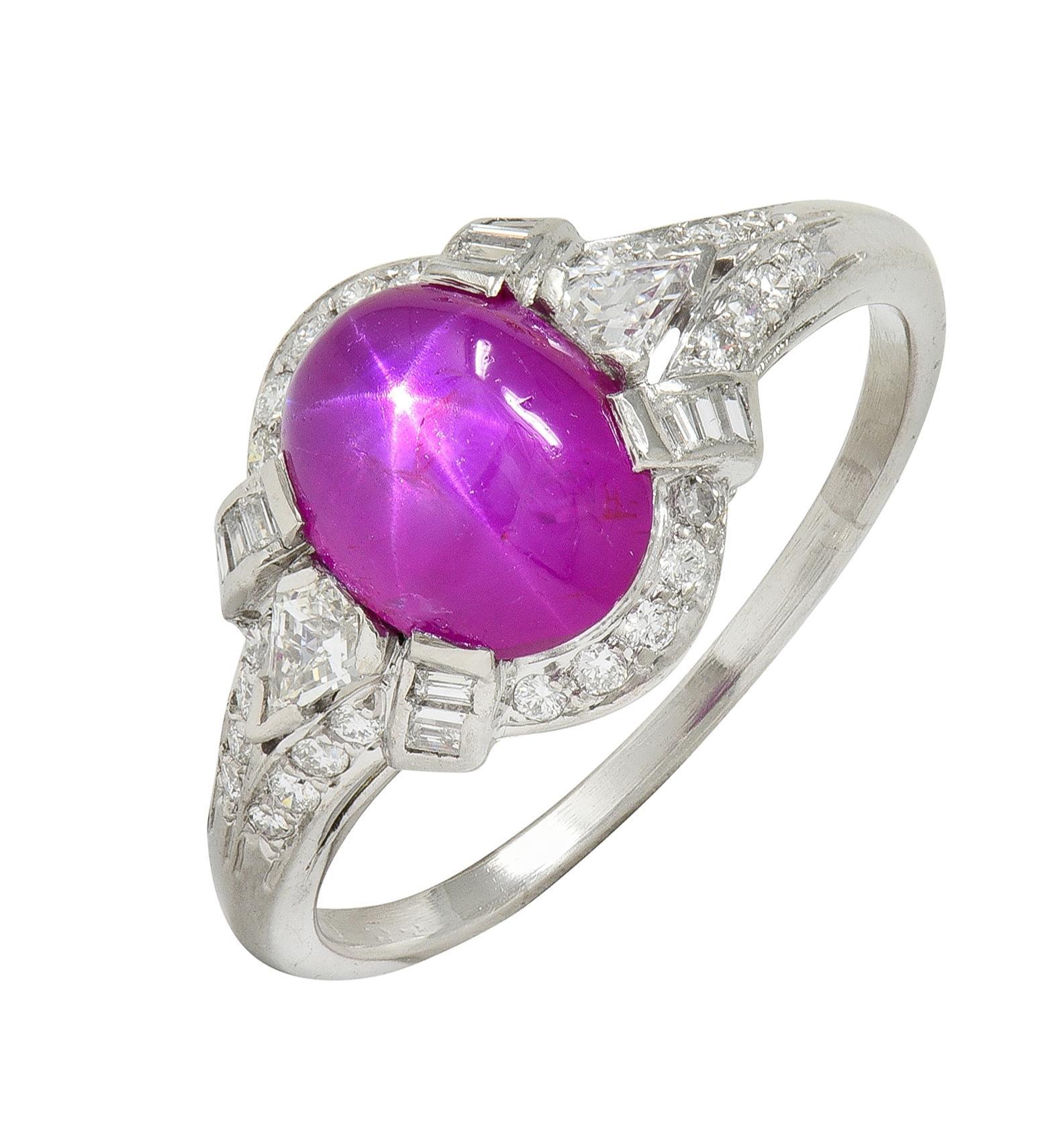 Anello Vintage By di metà secolo con diamante e rubino a stella da 4,10 CTW in platino in vendita 7