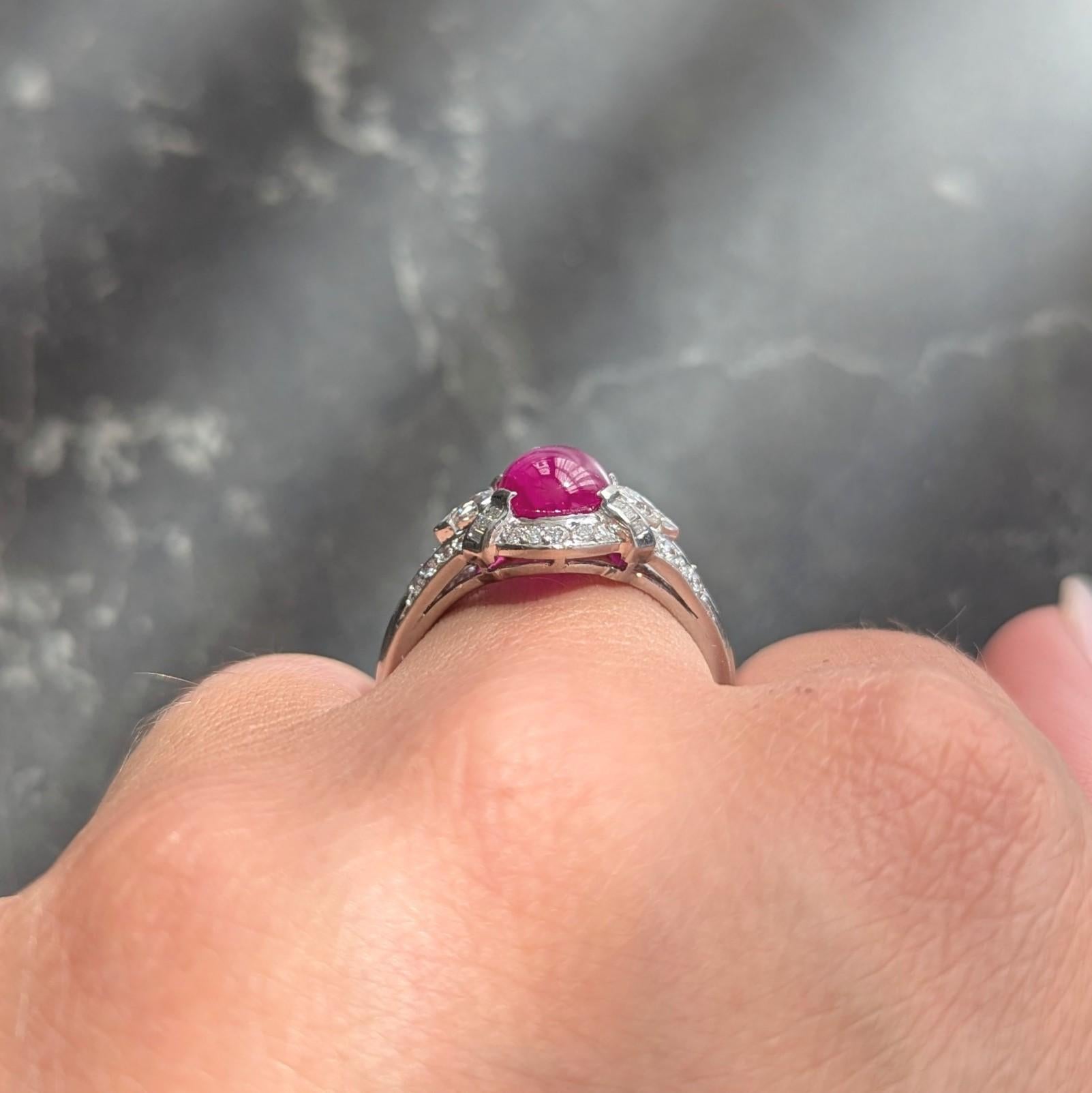 Anello Vintage By di metà secolo con diamante e rubino a stella da 4,10 CTW in platino in vendita 8