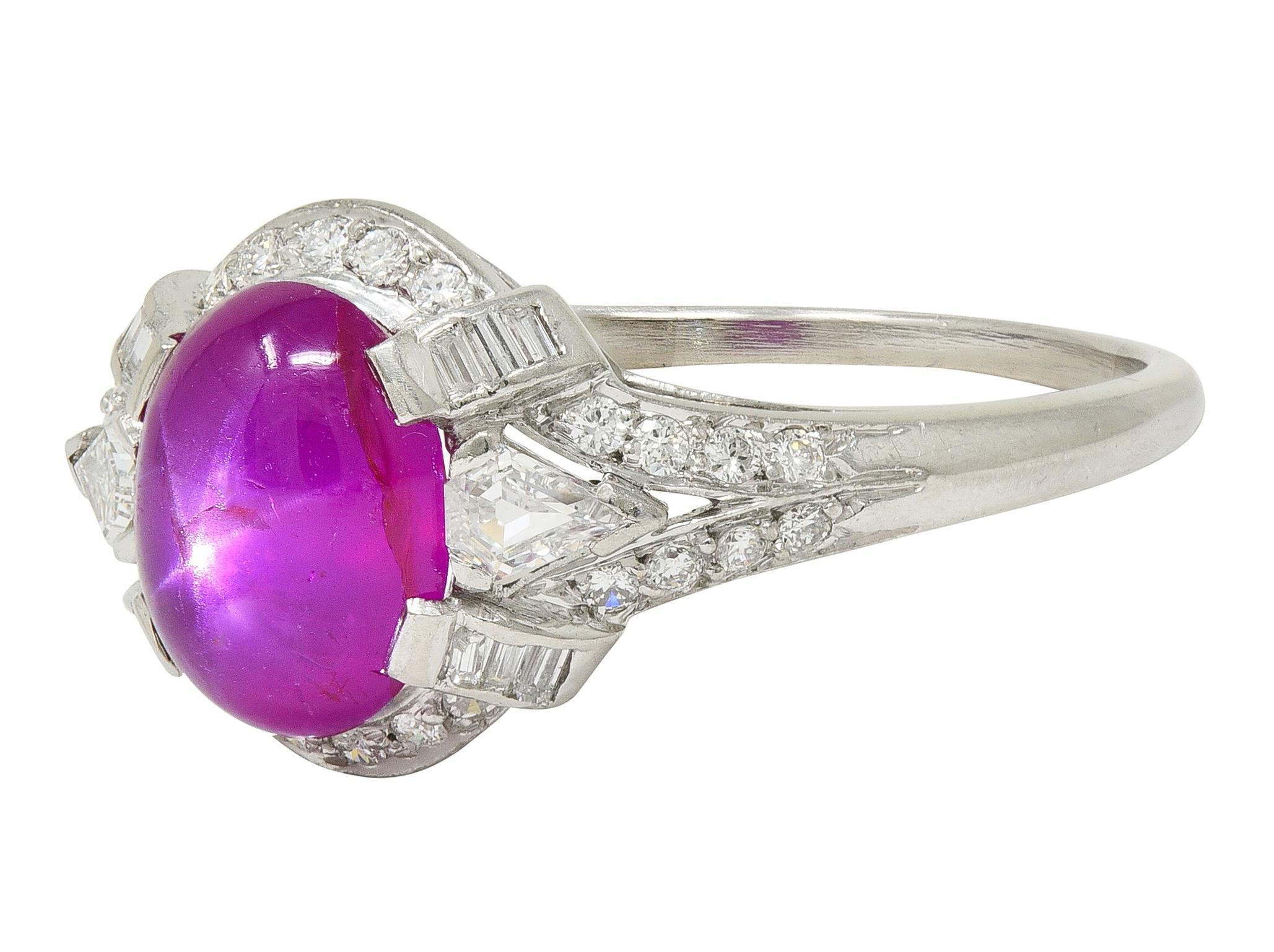 Anello Vintage By di metà secolo con diamante e rubino a stella da 4,10 CTW in platino in vendita 1
