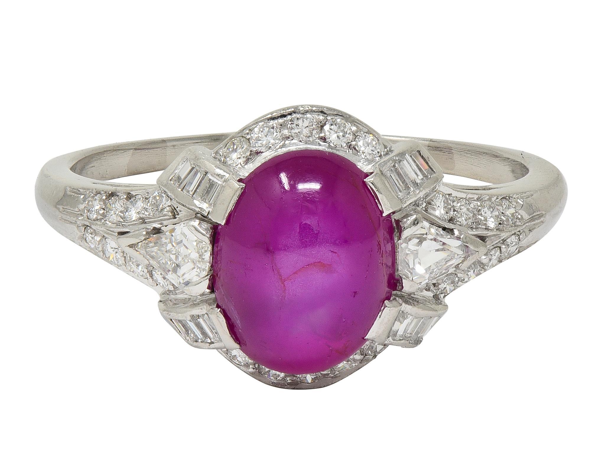 Anello Vintage By di metà secolo con diamante e rubino a stella da 4,10 CTW in platino in vendita 2
