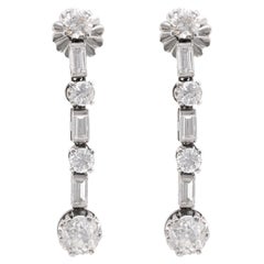 Mid-Century 4.2 Carat Total Weight Diamond Platinum Drop Earrings