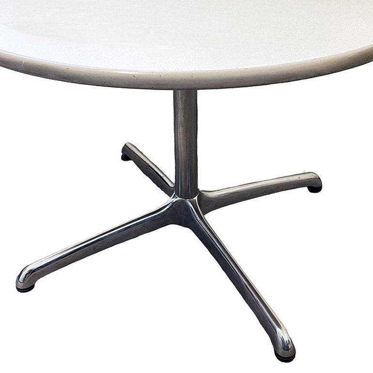 American Mid-century 42″ Round Laminate Grey Dining Table w/ Chrome Base by Steelcase For Sale