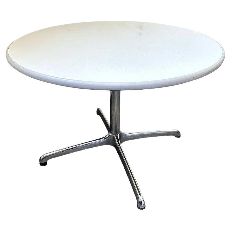 Mid-century 42″ Round Laminate Grey Dining Table w/ Chrome Base by Steelcase