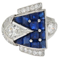 Mid-Century 4.20 CTW Sapphire Diamond Platinum Vintage Buckle Band Ring