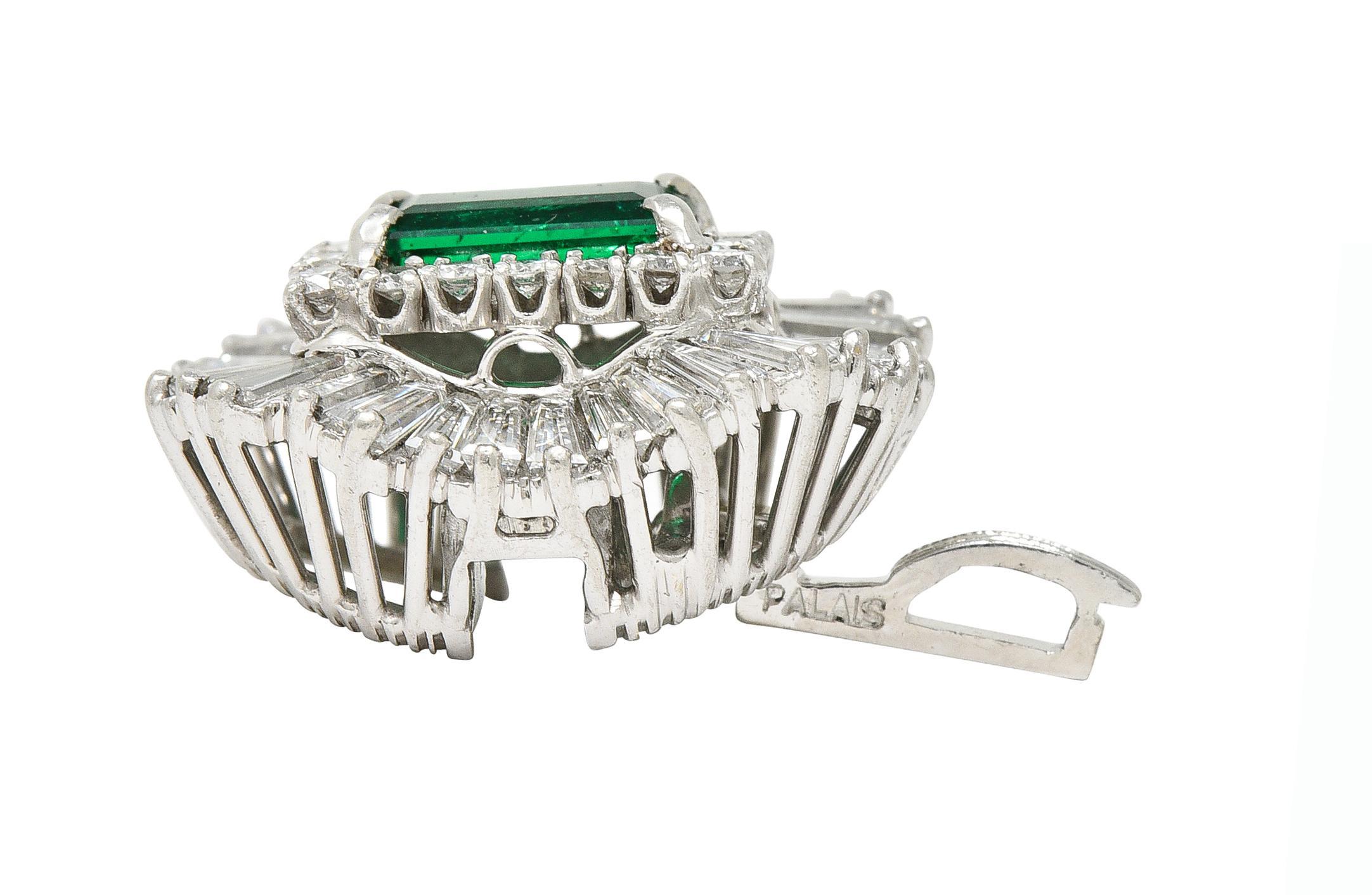 Mid-Century 4.22 CTW Colombian Emerald Diamond Platinum Convertible Ring GIA For Sale 5