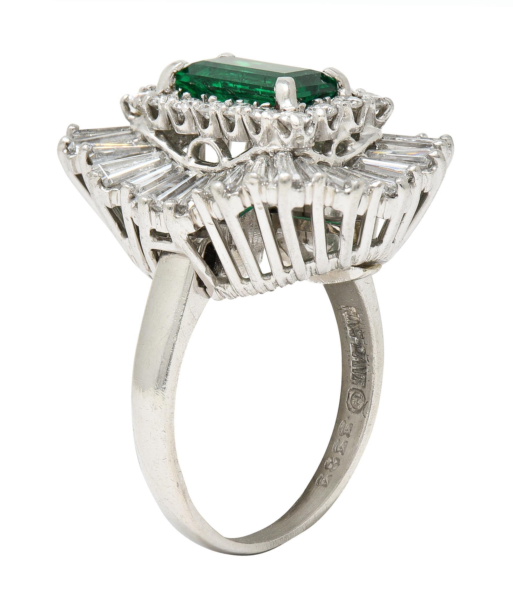 Mid-Century 4.22 CTW Colombian Emerald Diamond Platinum Convertible Ring GIA For Sale 7