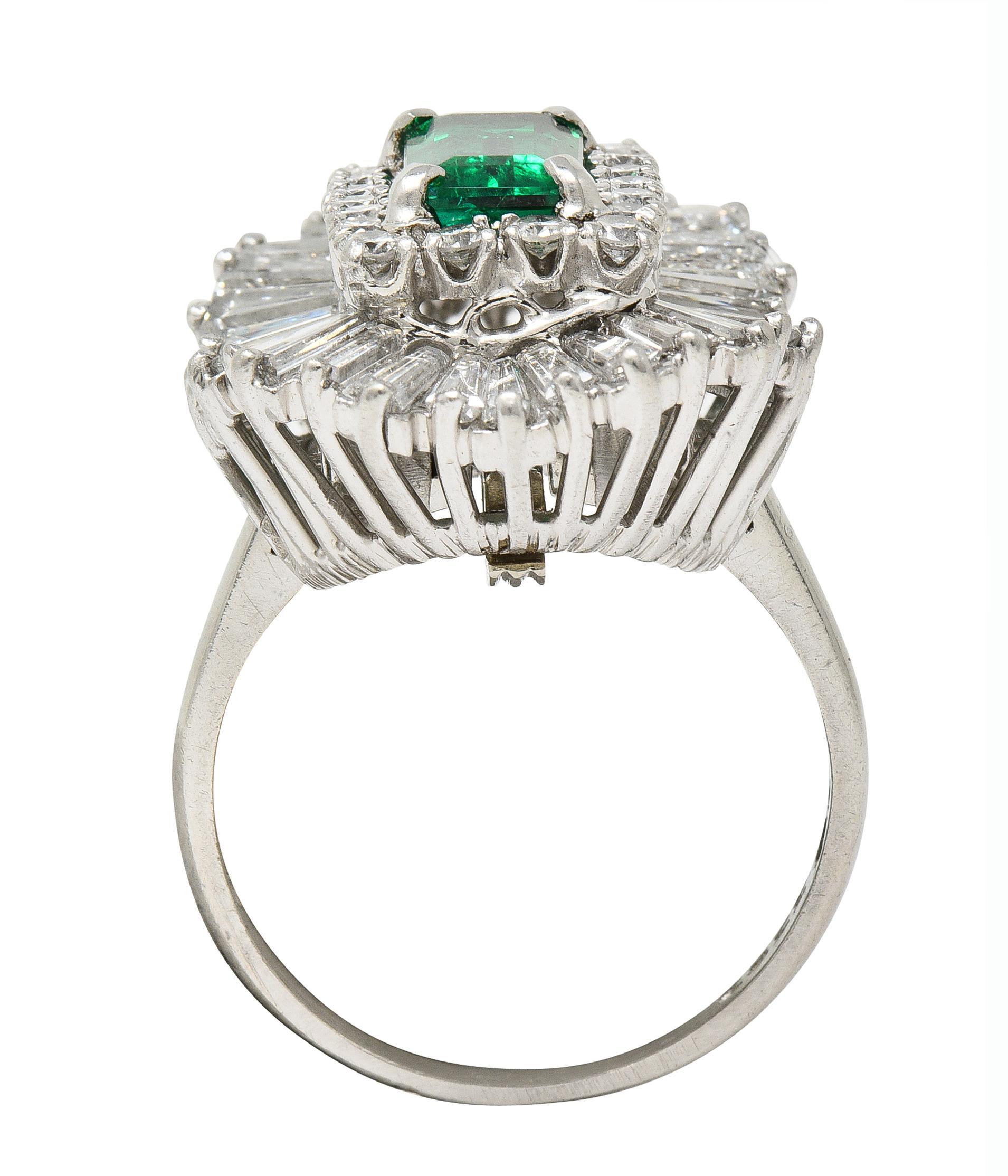 Mid-Century 4.22 CTW Colombian Emerald Diamond Platinum Convertible Ring GIA For Sale 8