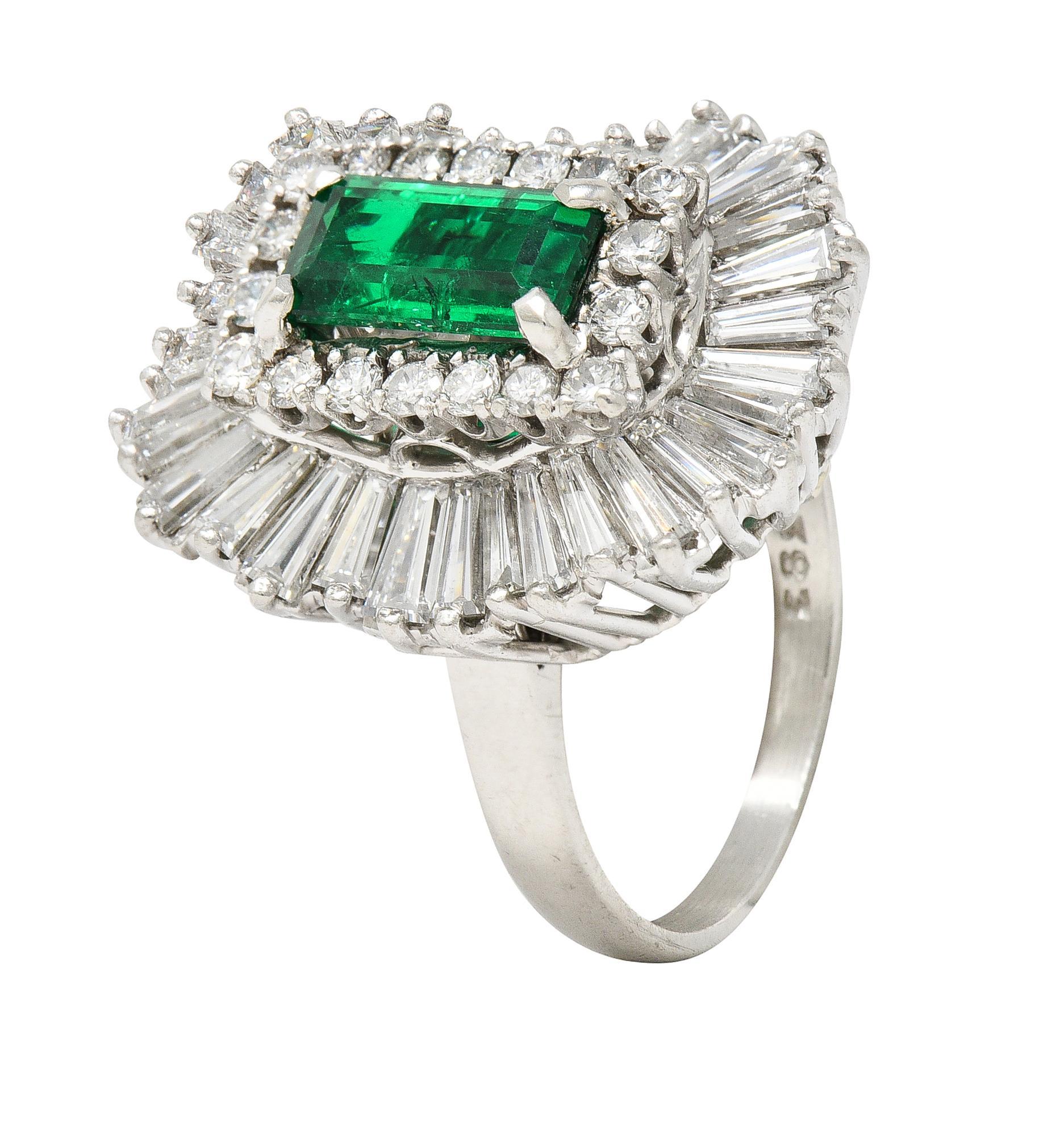 Mid-Century 4.22 CTW Colombian Emerald Diamond Platinum Convertible Ring GIA For Sale 9