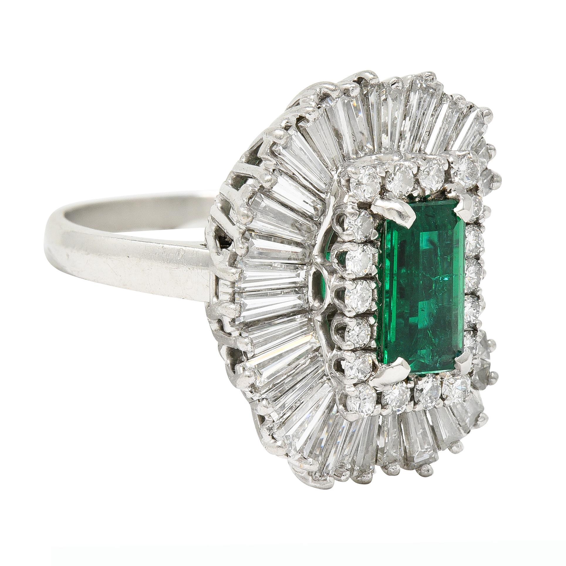 Mid-Century 4.22 CTW Colombian Emerald Diamond Platinum Convertible Ring GIA In Excellent Condition For Sale In Philadelphia, PA