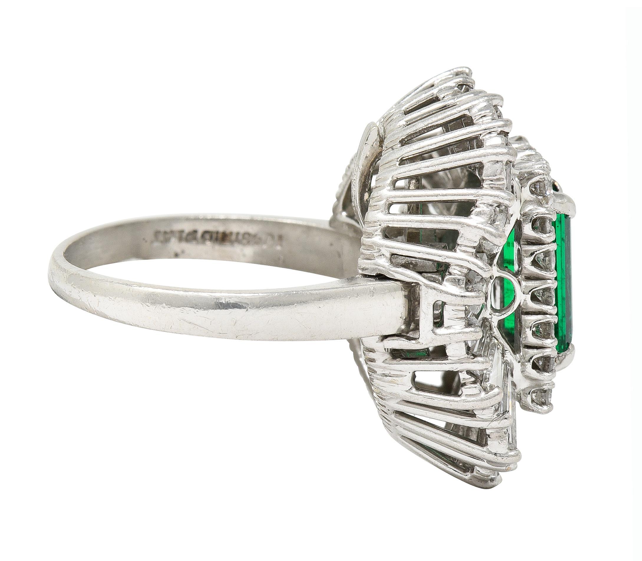 Women's or Men's Mid-Century 4.22 CTW Colombian Emerald Diamond Platinum Convertible Ring GIA For Sale