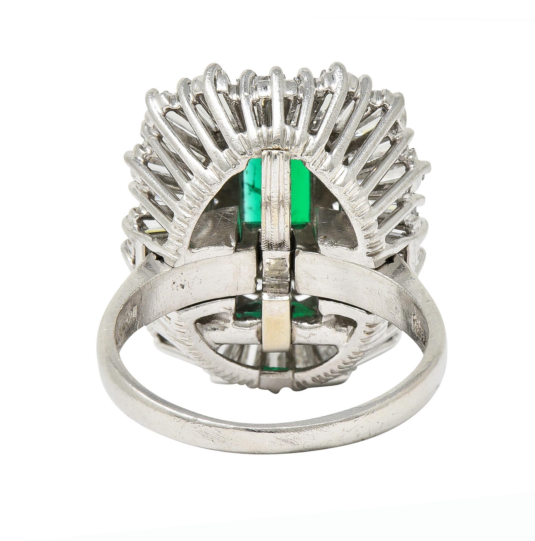 Mid-Century 4.22 CTW Colombian Emerald Diamond Platinum Convertible Ring GIA For Sale 1