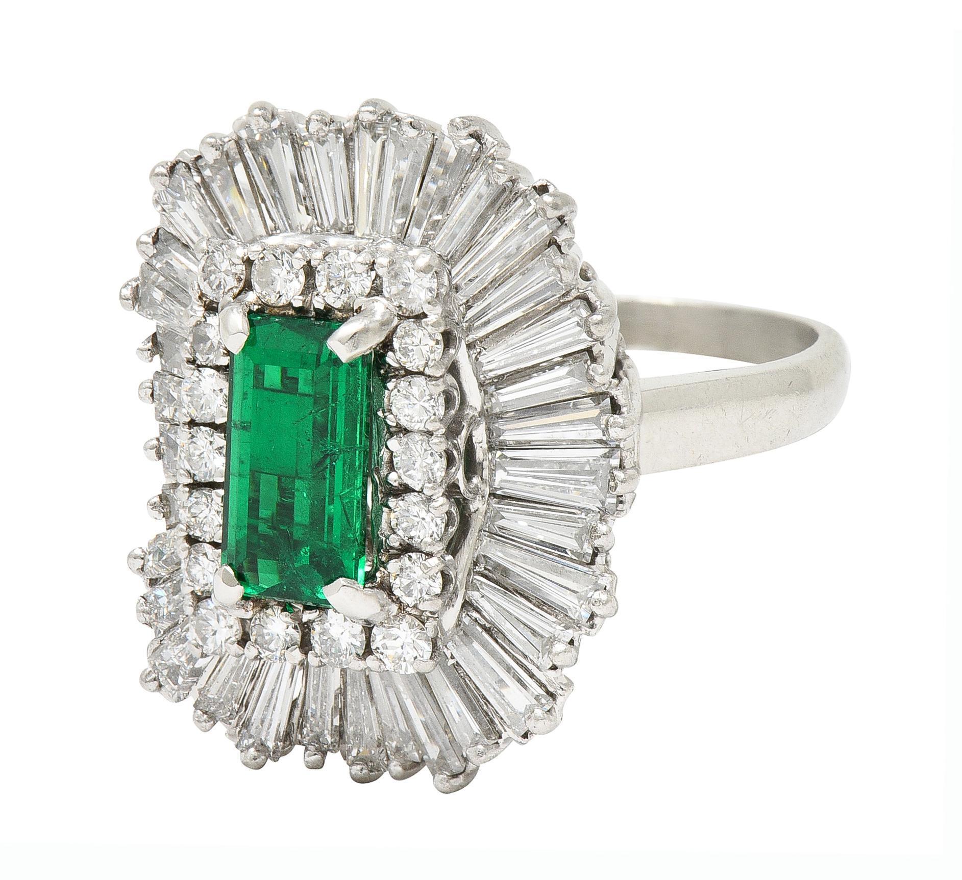 Mid-Century 4.22 CTW Colombian Emerald Diamond Platinum Convertible Ring GIA For Sale 2
