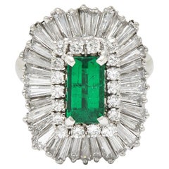 Mid-Century 4.22 CTW Colombian Emerald Diamond Platinum Convertible Ring GIA