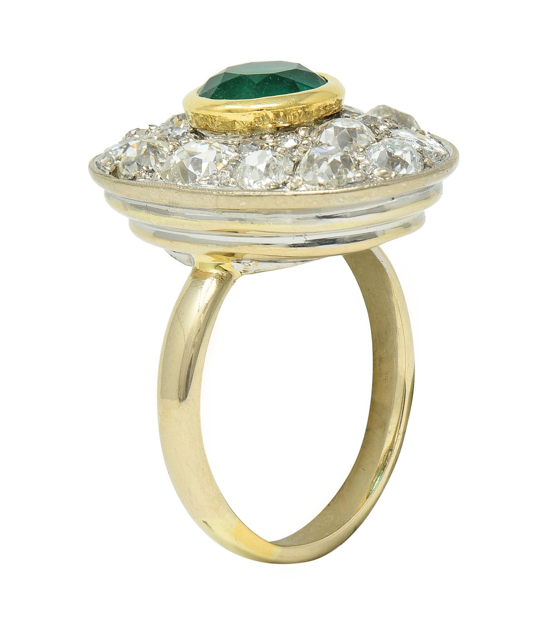 Mid-Century 4.22 CTW Emerald Diamond Platinum 18 Karat Gold Ring GIA For Sale 6