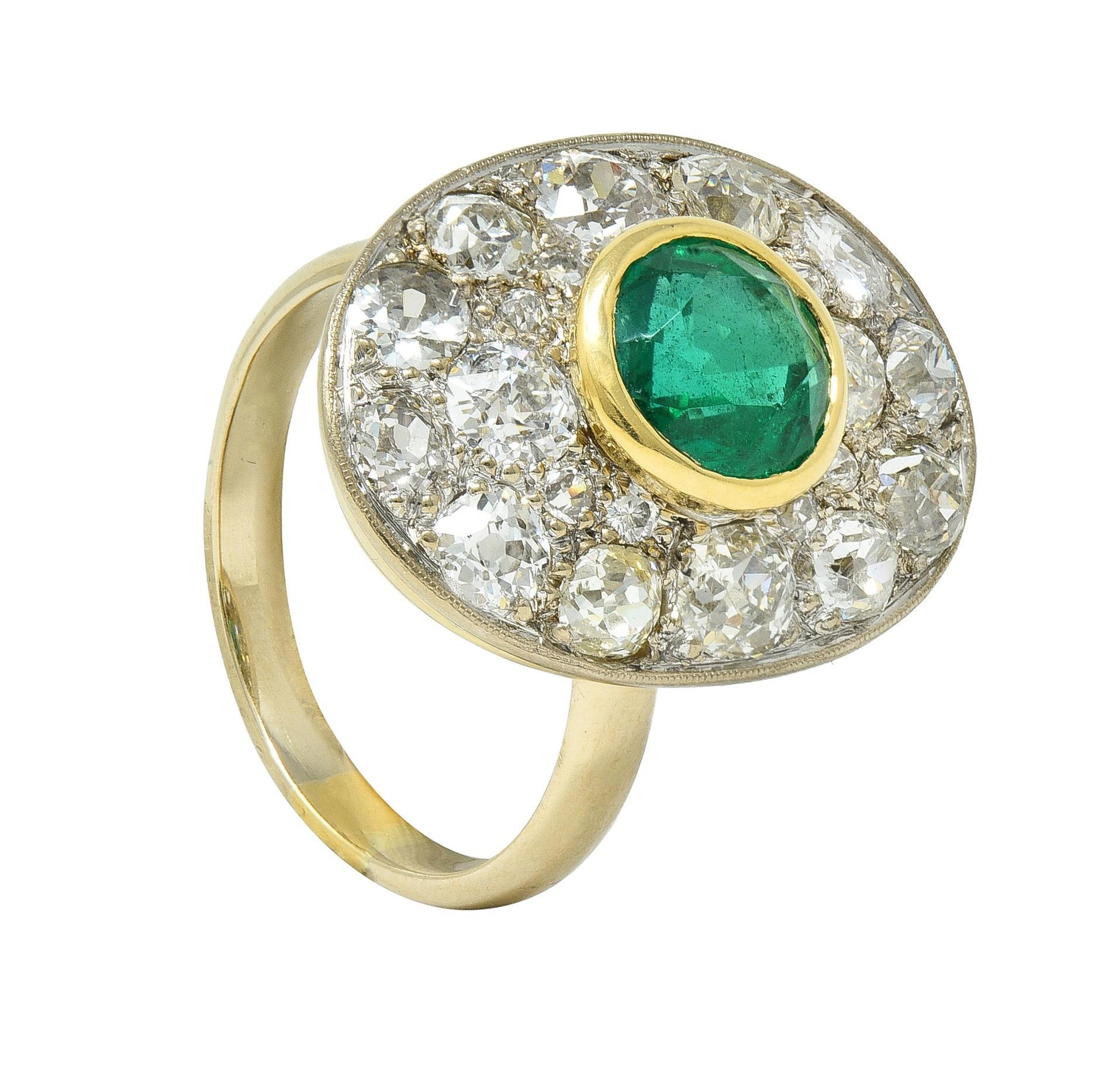 Mid-Century 4.22 CTW Emerald Diamond Platinum 18 Karat Gold Ring GIA For Sale 7