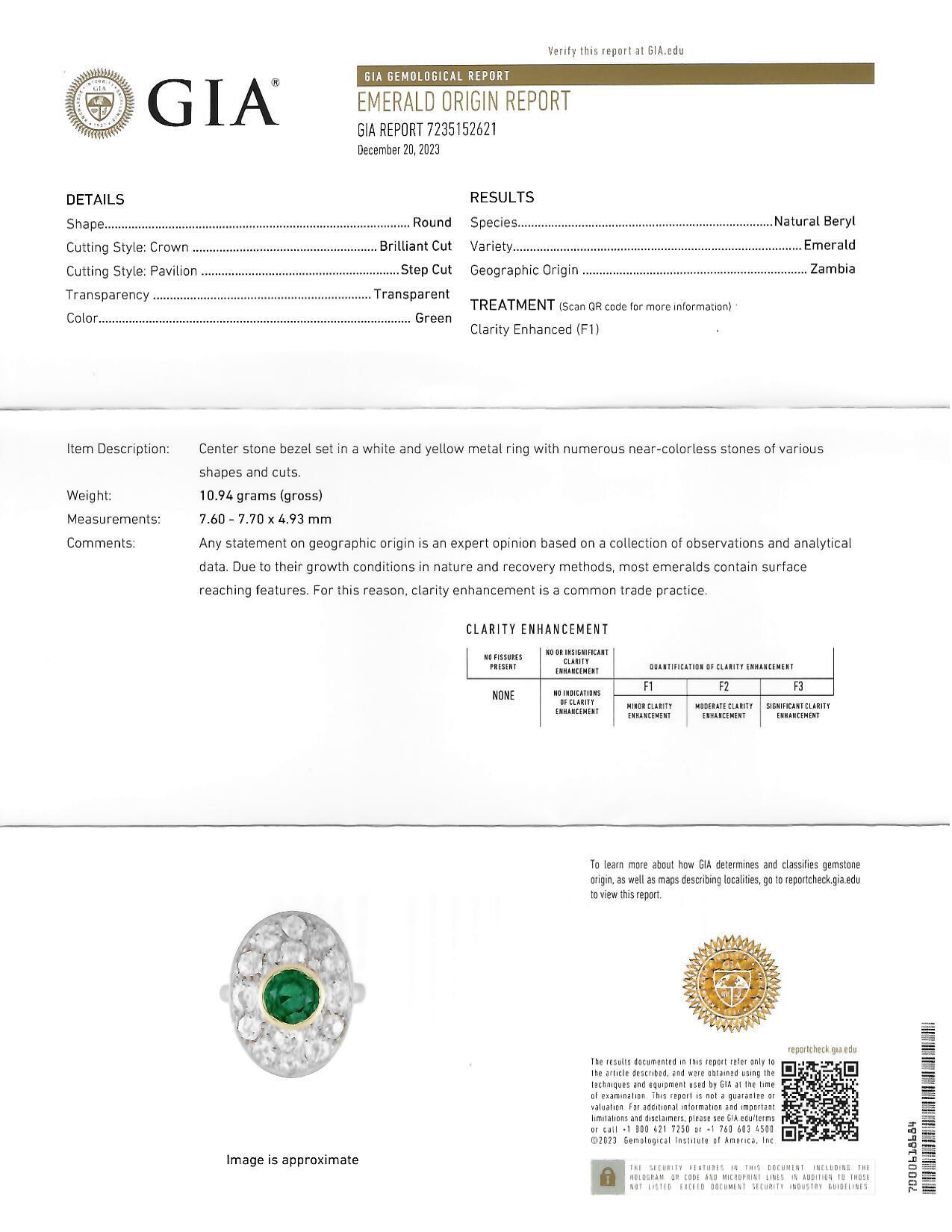 Mid-Century 4.22 CTW Emerald Diamond Platinum 18 Karat Gold Ring GIA For Sale 8