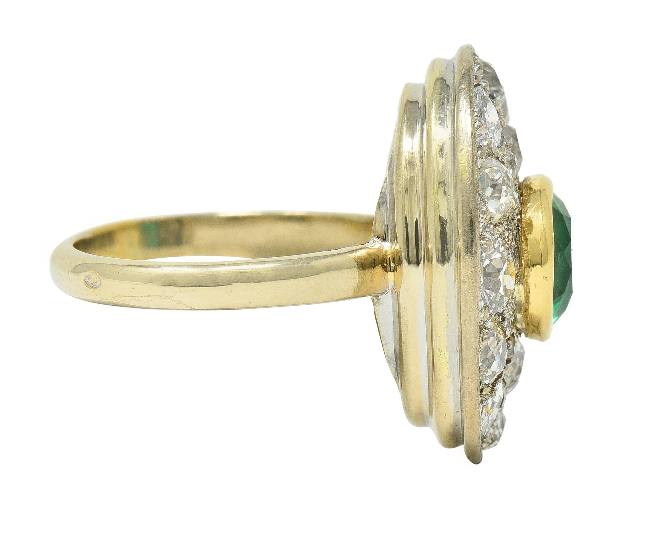 Round Cut Mid-Century 4.22 CTW Emerald Diamond Platinum 18 Karat Gold Ring GIA For Sale