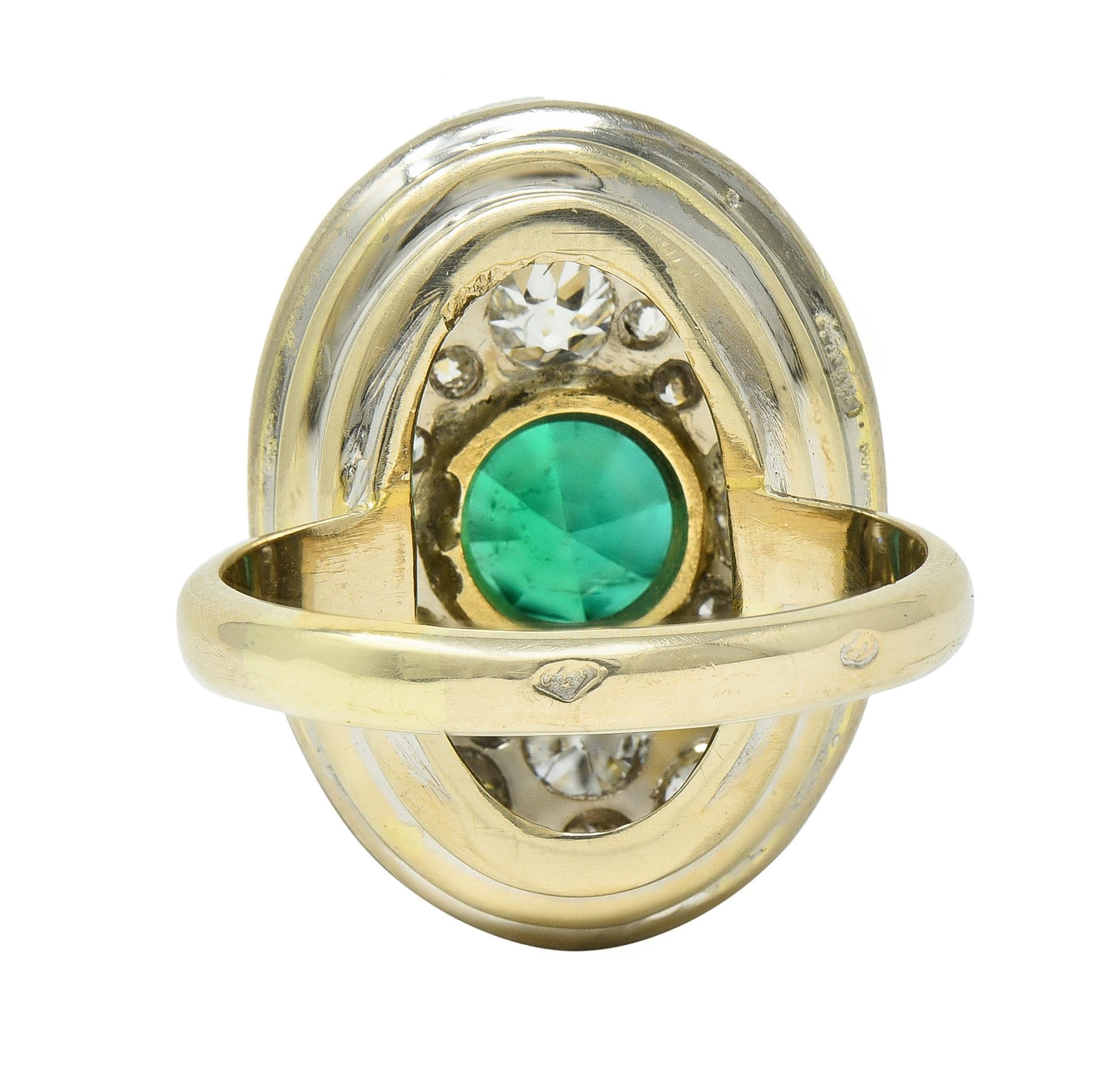 Mid-Century 4.22 CTW Emerald Diamond Platinum 18 Karat Gold Ring GIA In Excellent Condition For Sale In Philadelphia, PA