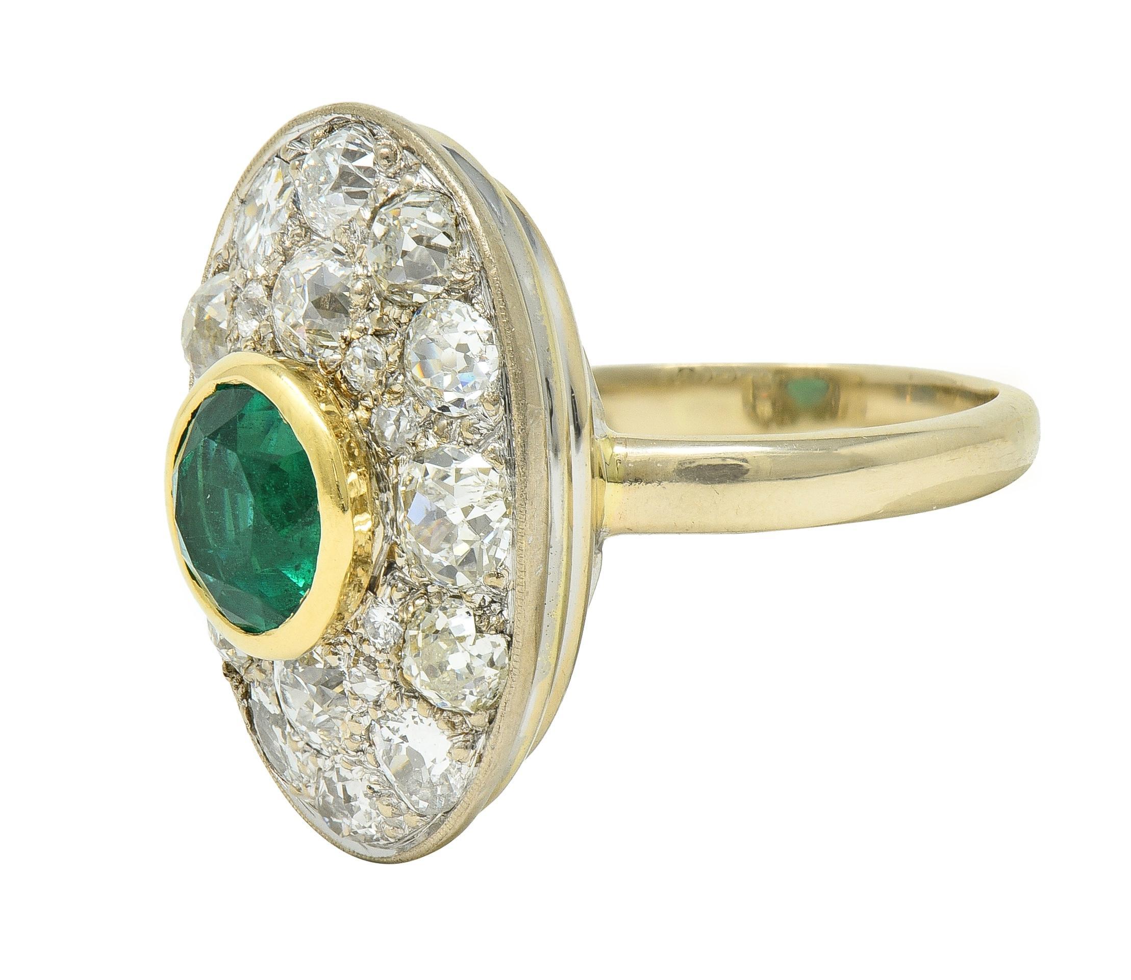 Mid-Century 4.22 CTW Emerald Diamond Platinum 18 Karat Gold Ring GIA For Sale 1