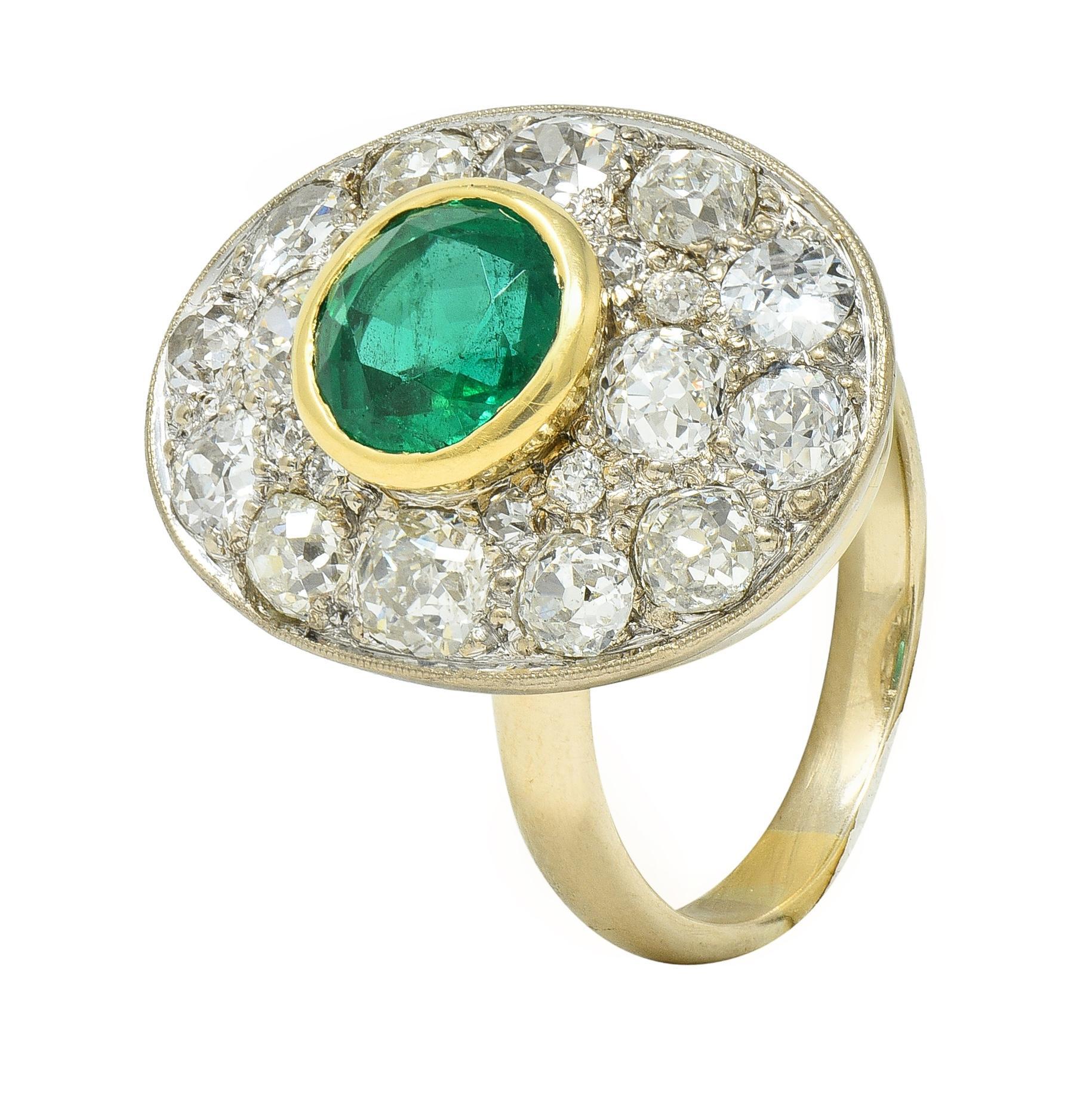 Mid-Century 4.22 CTW Emerald Diamond Platinum 18 Karat Gold Ring GIA For Sale 4