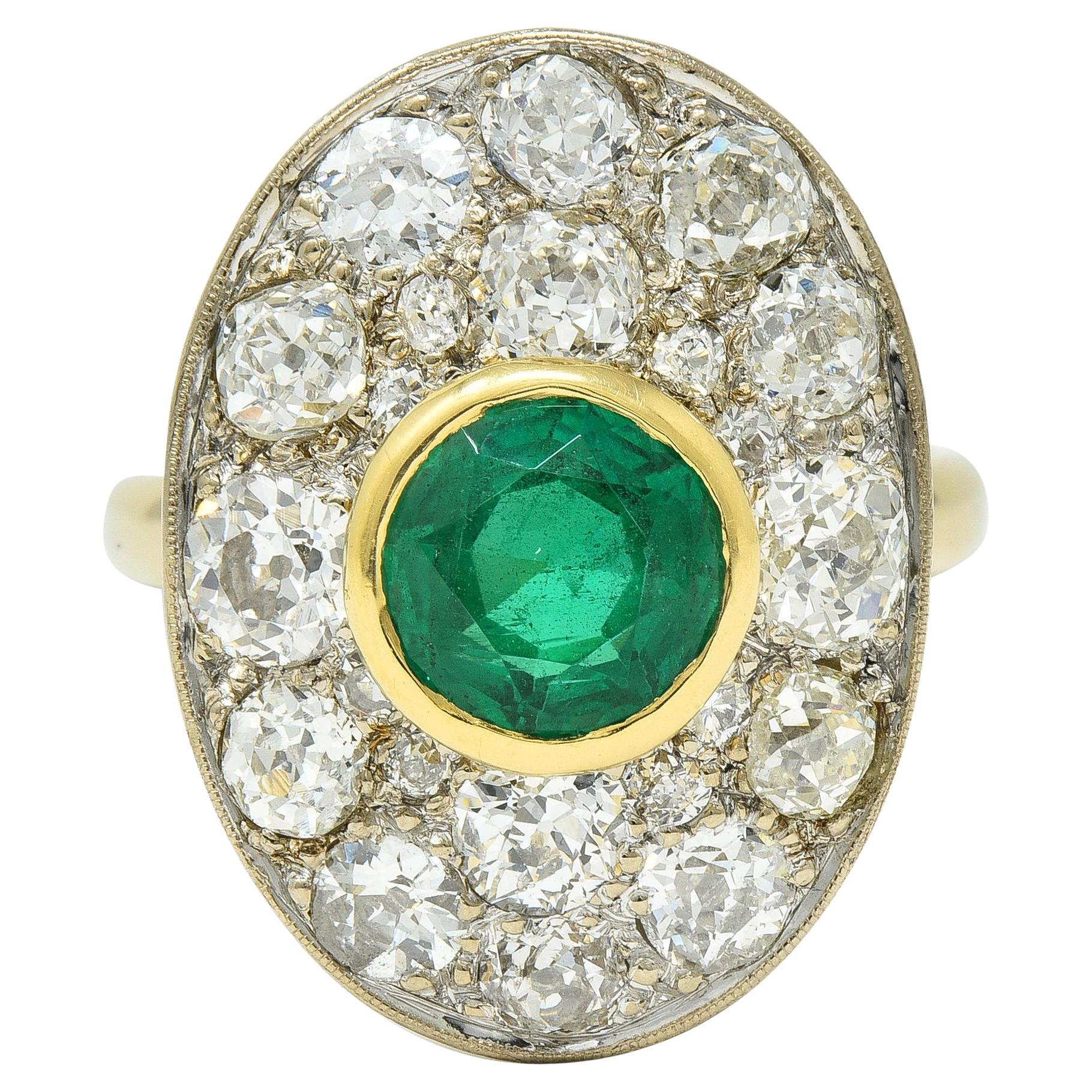 Mid-Century 4.22 CTW Emerald Diamond Platinum 18 Karat Gold Ring GIA For Sale