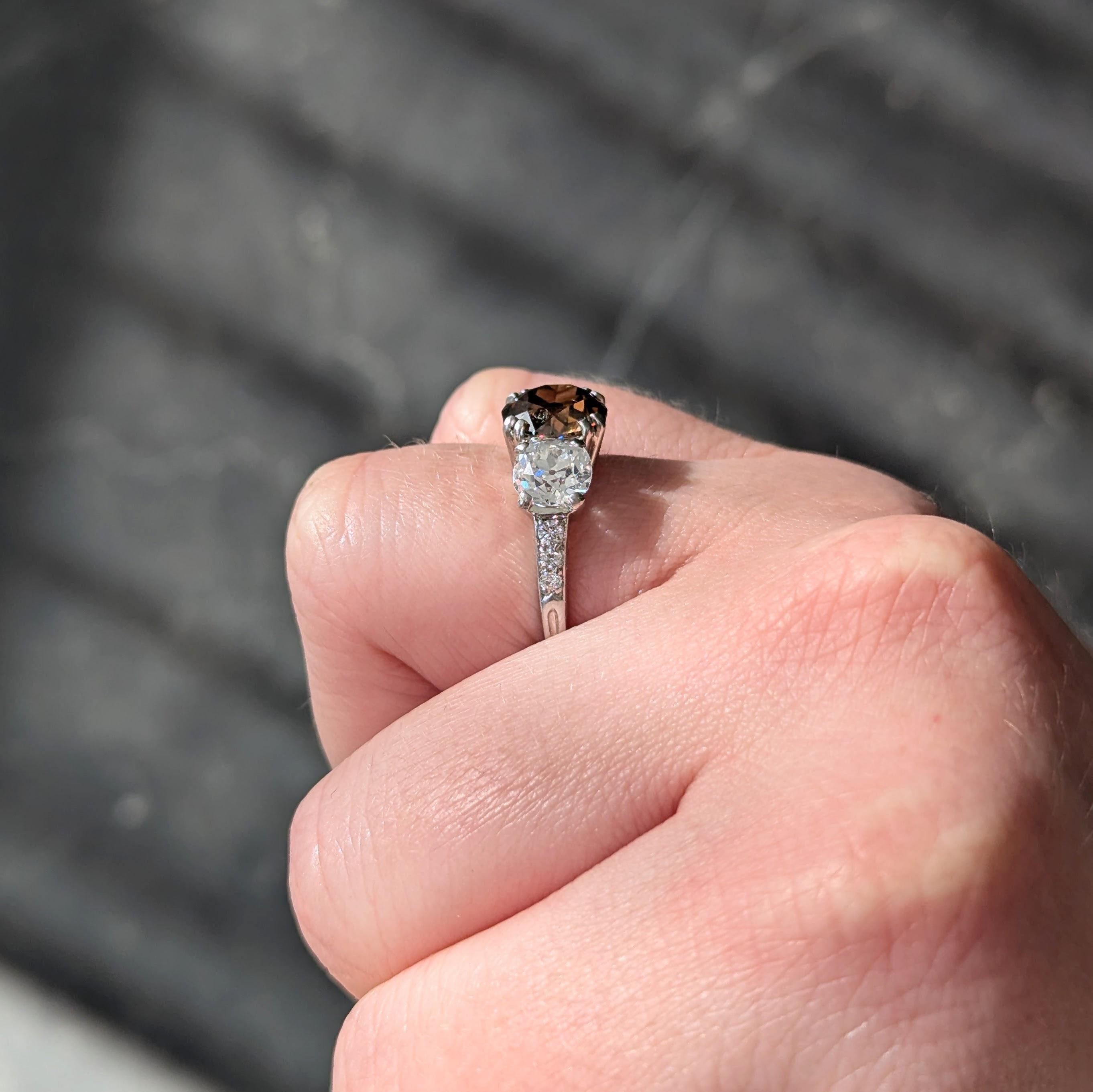 Mid-Century 4.25 CTW Fancy Orangy Brown Diamond Platinum Vintage Engagement Ring For Sale 6