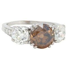 Mid-Century 4.25 CTW Fancy Orangy Brown Diamond Platinum Vintage Engagement Ring