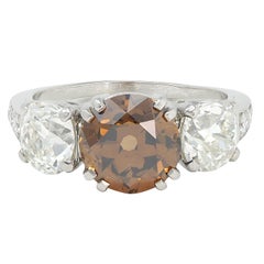 Mid-Century 4.25 CTW Fancy Orangy Brown Diamond Platinum Vintage Engagement Ring