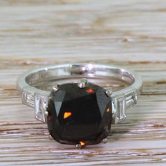 Midcentury 4.29 Carat Natural Fancy Dark Brown Diamond Ring