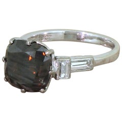 Midcentury 4.29 Carat Natural Fancy Dark Brown Diamond Ring
