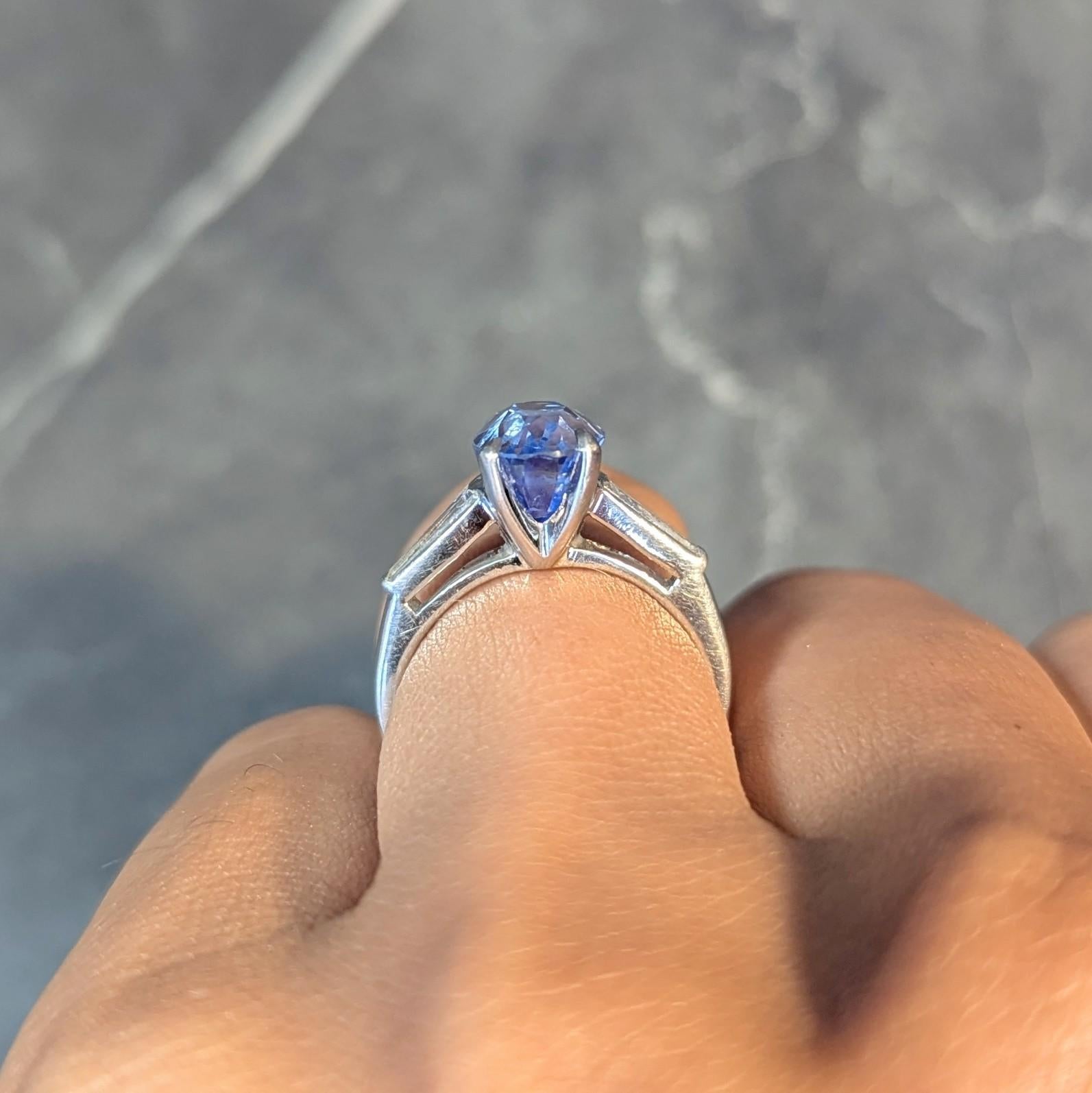 Medio Siglo 4.29 CTW Sin Calor Zafiro de Ceilán Diamante Platino Anillo Vintage GIA en venta 8