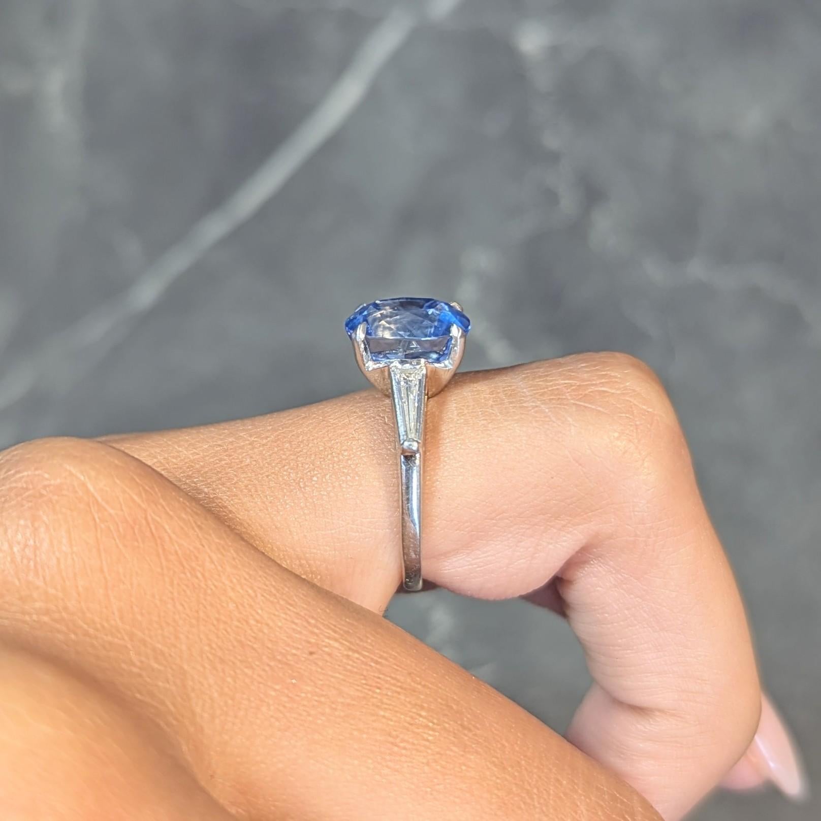 Medio Siglo 4.29 CTW Sin Calor Zafiro de Ceilán Diamante Platino Anillo Vintage GIA en venta 9