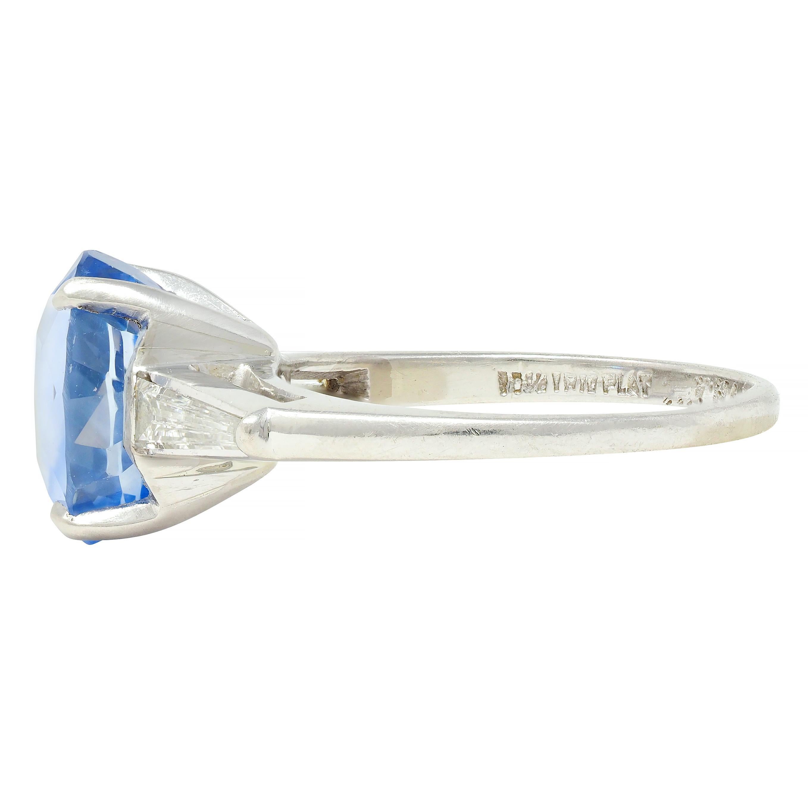 Medio Siglo 4.29 CTW Sin Calor Zafiro de Ceilán Diamante Platino Anillo Vintage GIA en venta 1