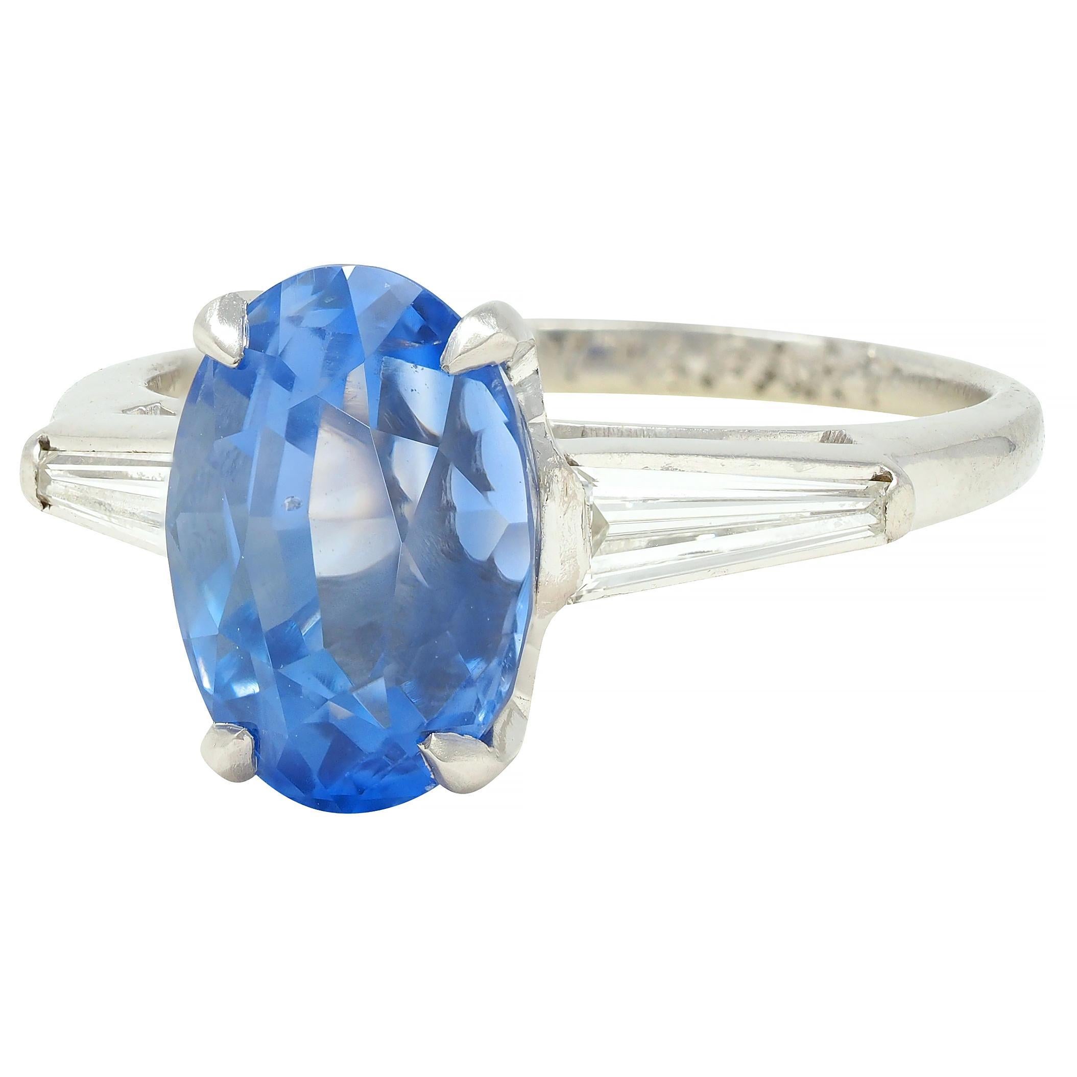 Medio Siglo 4.29 CTW Sin Calor Zafiro de Ceilán Diamante Platino Anillo Vintage GIA en venta 2