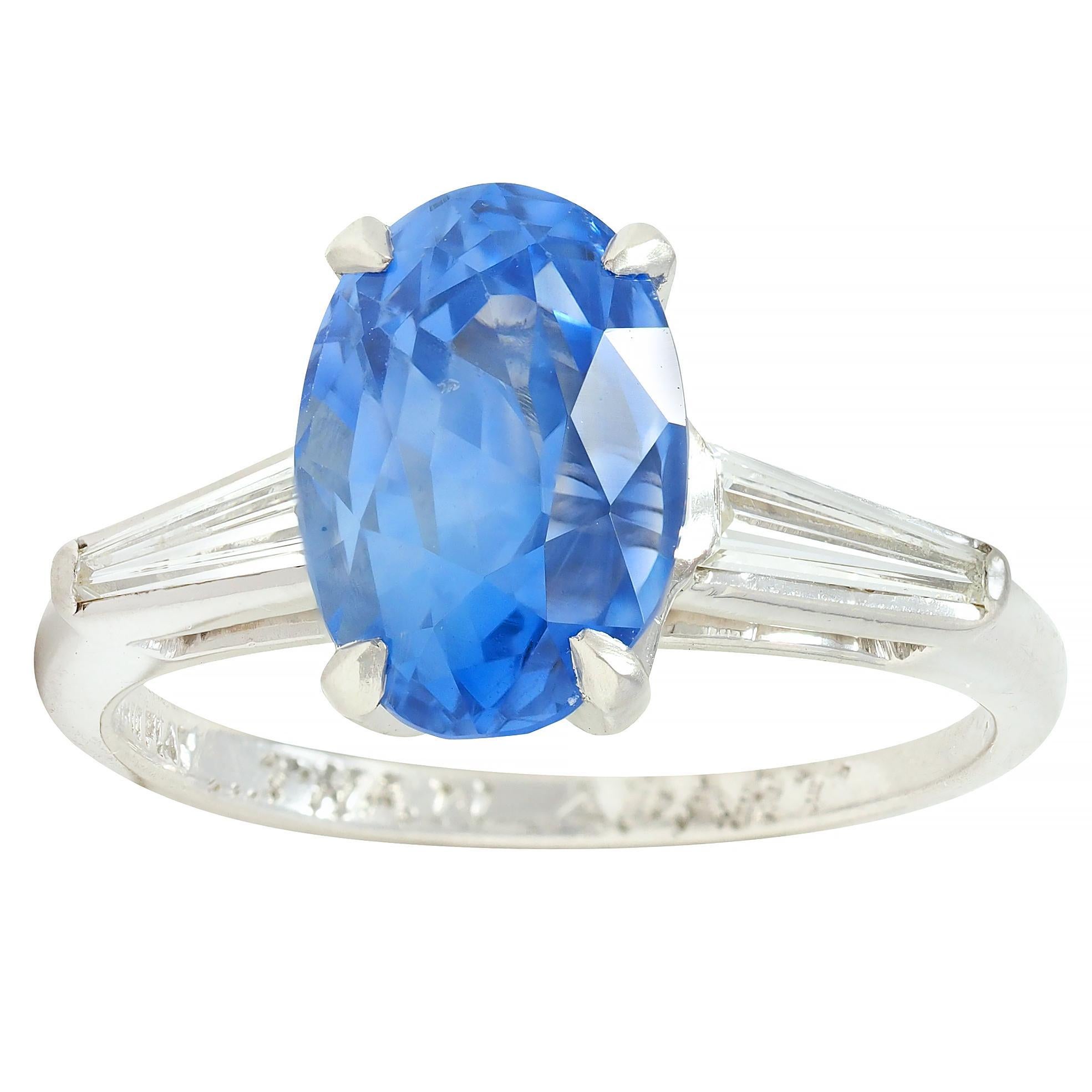 Medio Siglo 4.29 CTW Sin Calor Zafiro de Ceilán Diamante Platino Anillo Vintage GIA en venta 4